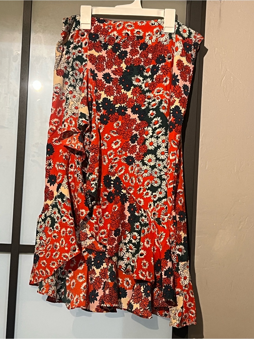 Floral Ruffle Midi Skirt Asymmetrical Boho Retro 70s Inspired Size L